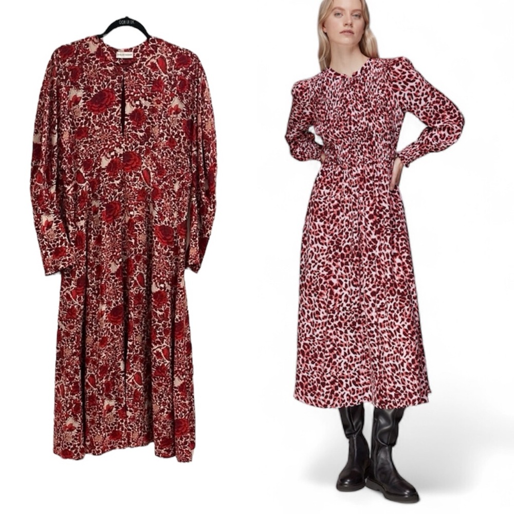 Scanlan Theodore Silk Red Floral Long Sleeve Dress